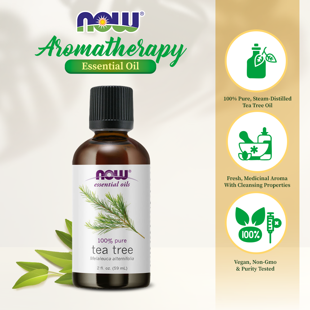 NOW Essential Oils, Tea Tree Oil, Cleansing Aromatherapy Scent, Steam Distilled, 100% Pure, Vegan, Child Resistant Cap, 2-Ounce(59 ml) Essential oils NOW Foods USA