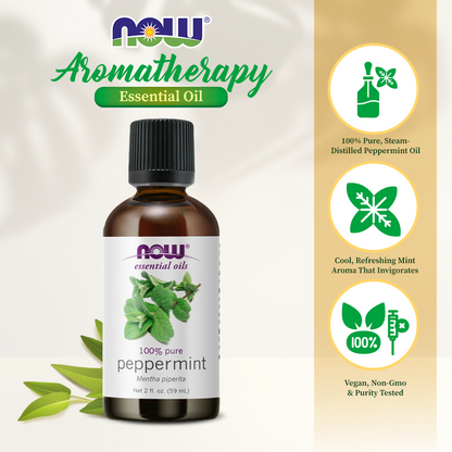 NOW Essential Oils, Peppermint Oil, Invigorating Aromatherapy Scent, Steam Distilled, 100% Pure, Vegan, Child Resistant Cap, 2-Ounce (59ml) Essential oils NOW Foods USA