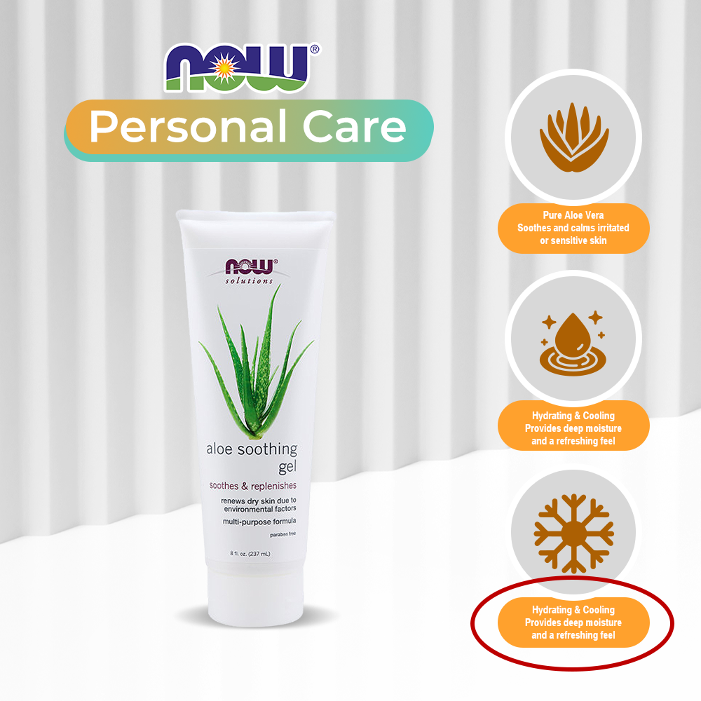 NOW Solutions, Aloe Soothing Gel, Soothing and Replenishing After Sun, Multi-Purpose Formula, 8-Ounce (237ml)