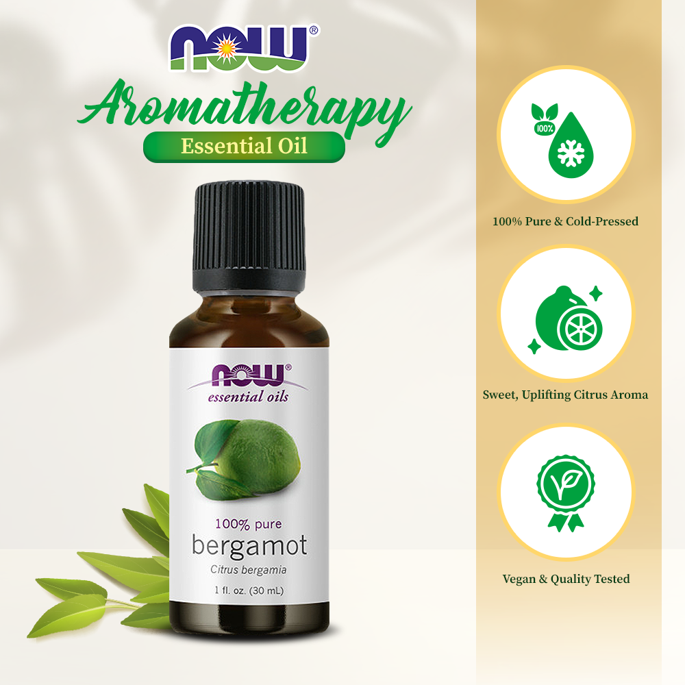 NOW Essential Oils, Bergamot Oil, Sweet Aromatherapy Scent, Cold Pressed, 100% Pure, Vegan, Child Resistant Cap, 1-Ounce (30ml) Essential oils NOW Foods USA