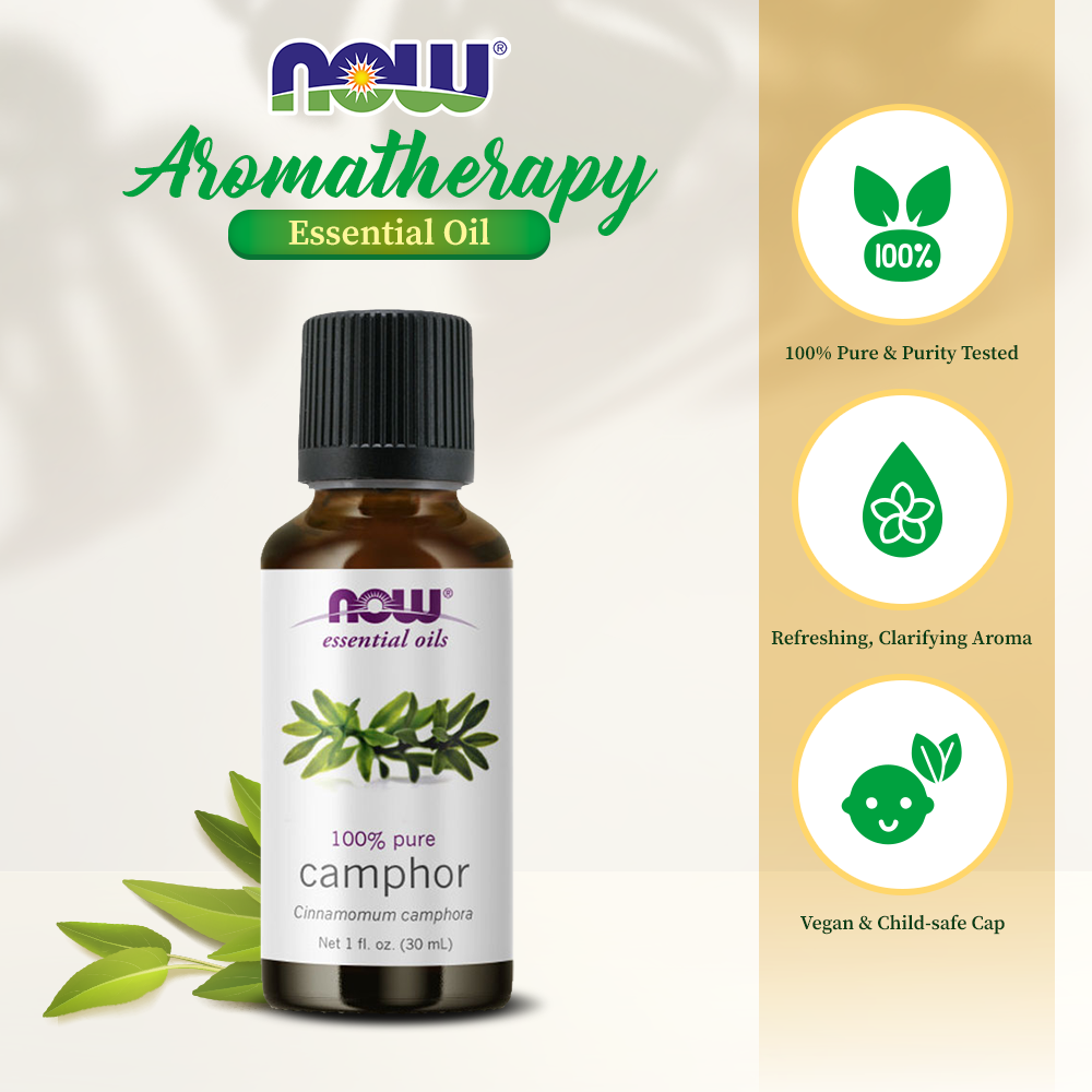 NOW Essential Oils, Camphor Oil, Camphorous Aromatherapy Scent, 100% Pure and Purity Tested, Vegan, Child Resistant Cap, 1-Ounce (30ml) Essential oils NOW Foods USA