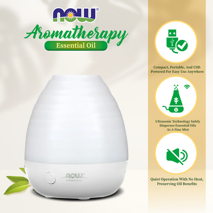 NOW Essential Oils, Ultrasonic USB Aromatherapy Oil Diffuser, Extremely Quiet, Heat Free, and Easy to Clean, Color Changing LED Diffuser Diffuser NOW Foods USA