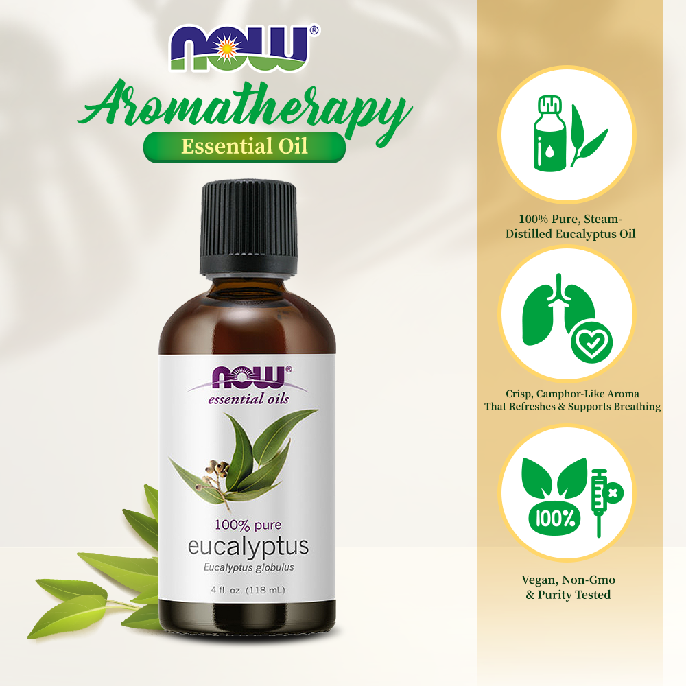 NOW Essential Oils, Eucalyptus Oil, Clarifying Aromatherapy Scent, Steam Distilled, 100% Pure, Vegan, Child Resistant Cap, 4-Ounce (118 ml) Essential oils NOW Foods USA