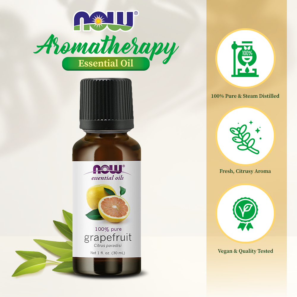 NOW Essential Oils, Grapefruit Oil, Sweet Citrus Aromatherapy Scent, Cold Pressed, 100% Pure, Vegan, Child Resistant Cap, 1-Ounce (30ml) Essential oils NOW Foods USA