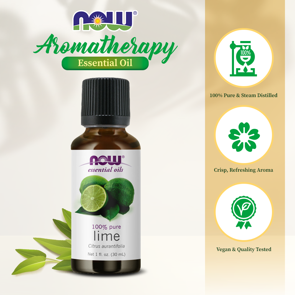 NOW FOODS Essential Oils, Lime Oil, Citrus Aromatherapy Scent, Cold Pressed, 100% Pure, Vegan, Child Resistant Cap, 1-Ounce (30 ml) Essential oils NOW Foods USA