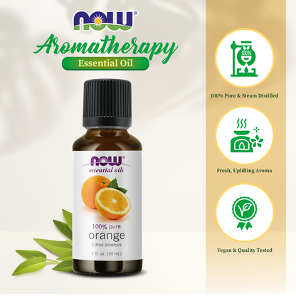 NOW FOODS Essential Oils, Orange Oil, Uplifting Aromatherapy Scent, Cold Pressed, 100% Pure, Vegan, Child Resistant Cap, 1-Ounce(30 ml) Essential oils NOW Foods USA
