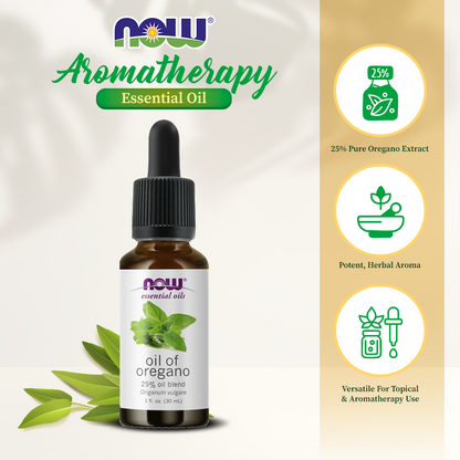 NOW Foods Oil of Oregano, 25% Blend of Pure Oregano Oil in Pure Olive Oil, Comforting Aromatherapy Scent, 1-Ounce (30ml) Essential oils NOW Foods USA