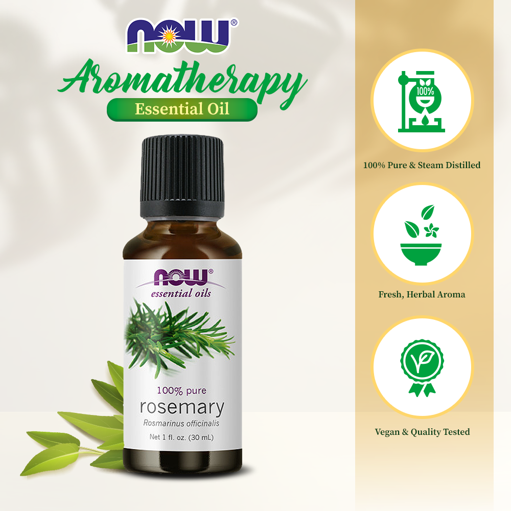 NOW FOODS Essential Oils, Rosemary Oil, Purifying Aromatherapy Scent, Steam Distilled, 100% Pure, Vegan, Child Resistant Cap, 1-Ounce (30 ml) Essential oils NOW Foods USA