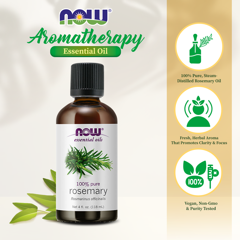 NOW FOODS Essential Oils, Rosemary Oil, Purifying Aromatherapy Scent, Steam Distilled, 100% Pure, Vegan, Child Resistant Cap, 4-Ounce (30 ml)(118 ml) Essential oils NOW Foods USA