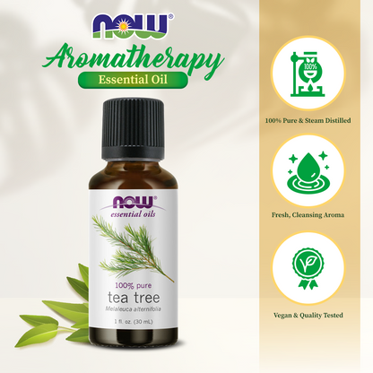 NOW Essential Oils, Tea Tree Oil, Cleansing Aromatherapy Scent, Steam Distilled, 100% Pure, Vegan, Child Resistant Cap, 1-Ounce (30ml) Essential oils NOW Foods USA