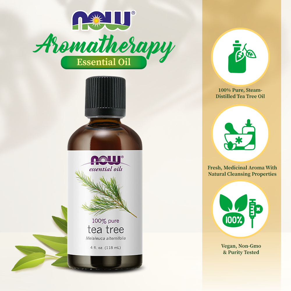 NOW Essential Oils, Tea Tree Oil, Cleansing Aromatherapy Scent, Steam Distilled, 100% Pure, Vegan, 4-Ounce (118ml) Essential oils NOW Foods USA