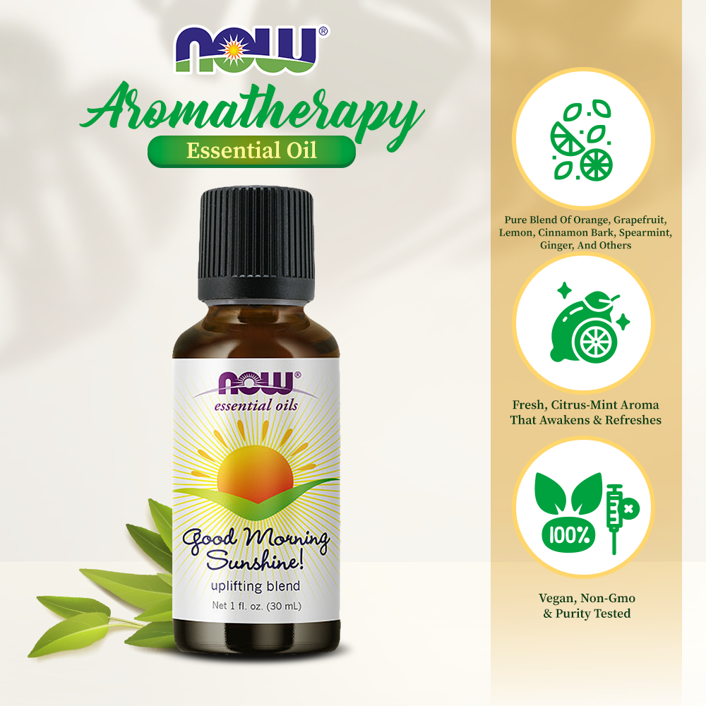NOW Essential Oils, Good Morning Sunshine Aromatherapy Blend, Soothing Aromatherapy Scent, Blend of Pure Essential Oils, Vegan, Child Resistant Cap, 1-Ounce (30ml) Essential oils NOW Foods USA