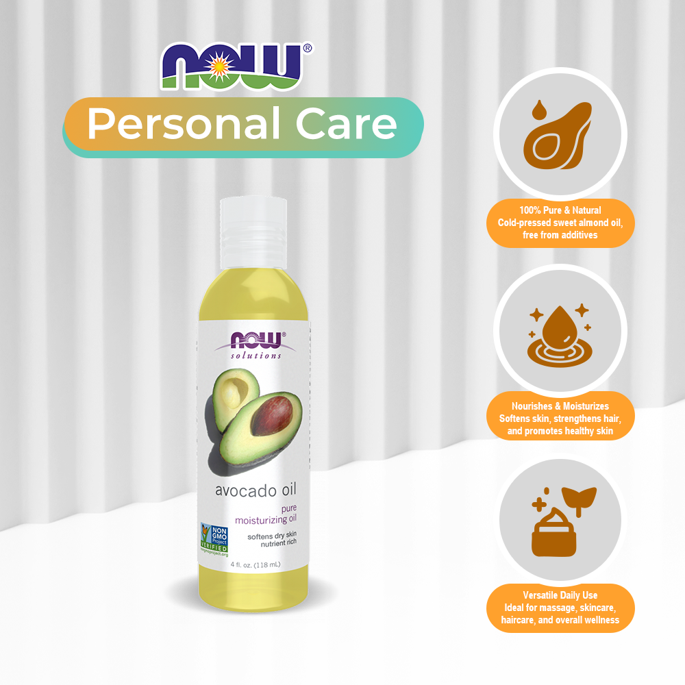 NOW Solutions, Avocado Oil, 100% Pure Moisturizing Oil, Nutrient Rich and Hydrating, 4-Ounce (118ml)