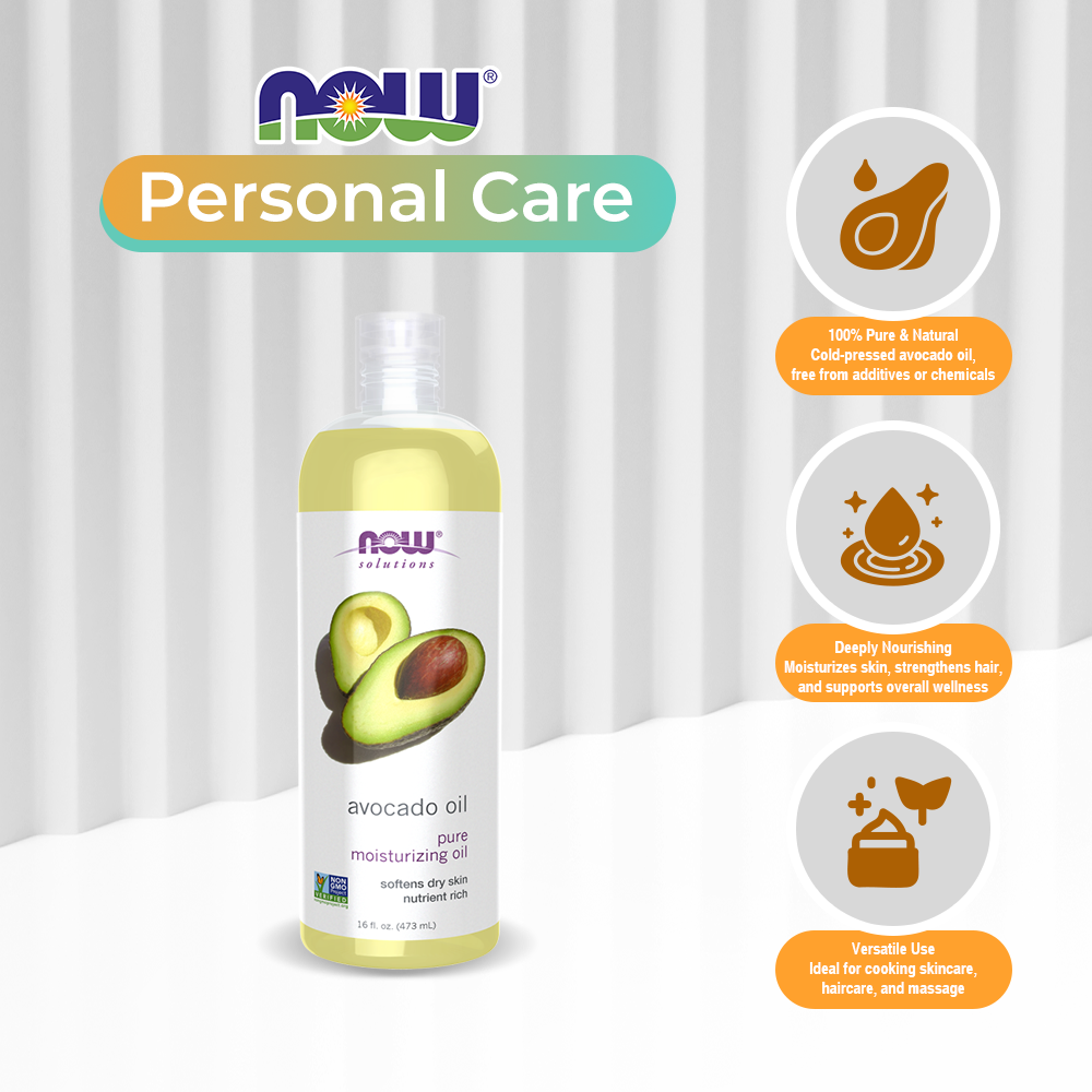 NOW Solutions, Avocado Oil, 100% Pure Moisturizing Oil, Nutrient Rich and Hydrating, 16-Ounce  (473 ml)