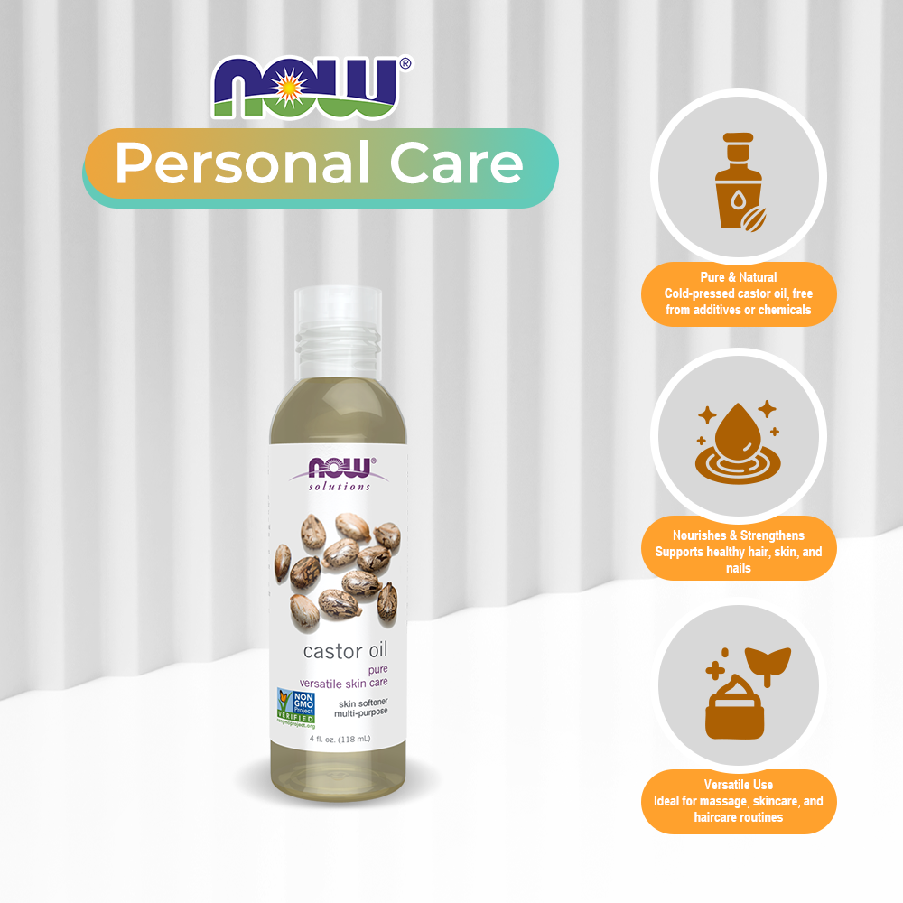 NOW Foods Castor Oil, 100% Pure Versatile Skin Care, Multi-Purpose Skin Softener, (118ml)