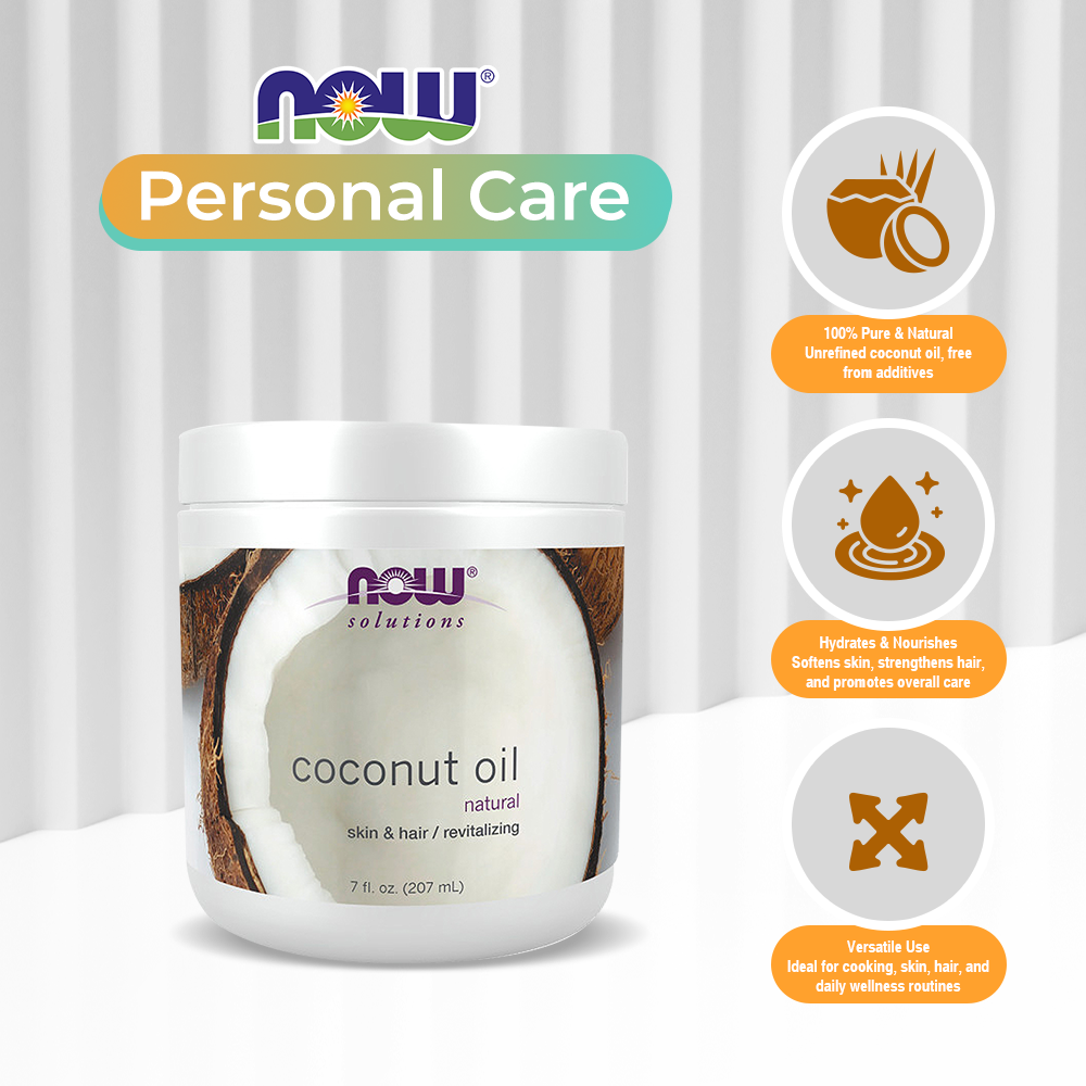 NOW Solutions, Coconut Oil, Naturally Revitalizing for Skin and Hair, Conditioning Moisturizer, 7-Ounce (207ml)