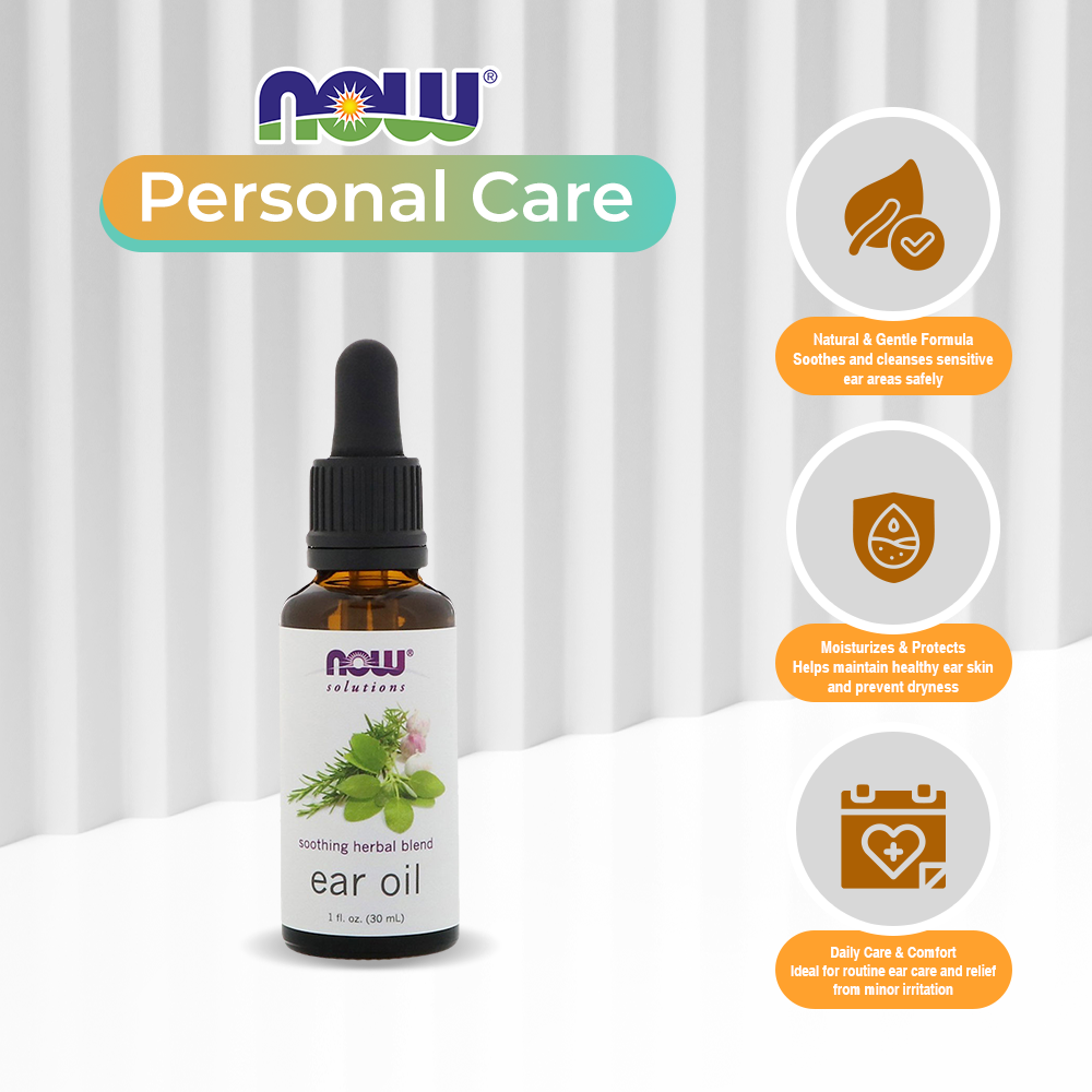 NOW Solutions, Ear Oil, Soothing Herbal Blend, Great on Mild Discomfort or Irritation, 1-Ounce (30 ml)