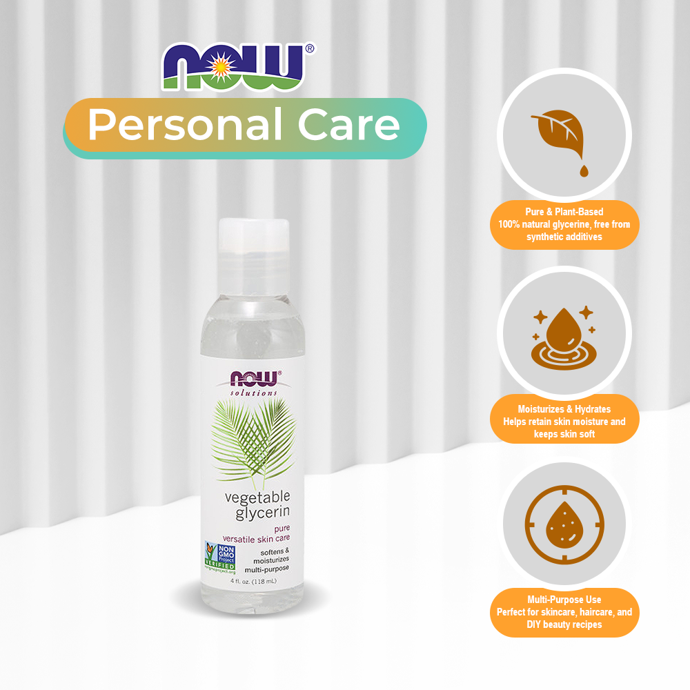 NOW Solutions, Vegetable Glycerin, 100% Pure, Versatile Skin Care, Softening and Moisturizing, 4-Ounce (118ml)