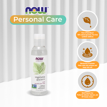 NOW Solutions, 植物甘油，100% 纯，多功能护肤，软化和保湿，4 盎司（118 毫升）