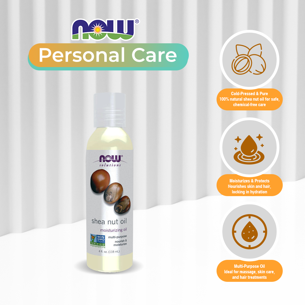 NOW Solutions, Shea Nut Oil, Multi-Purpose Intense Moisturizing Oil for Skin, Scalp and Hair, 4-Ounce (118ml)
