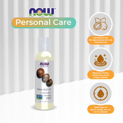 NOW Solutions, Shea Nut Oil, Multi-Purpose Intense Moisturizing Oil for Skin, Scalp and Hair, 4-Ounce (118ml)
