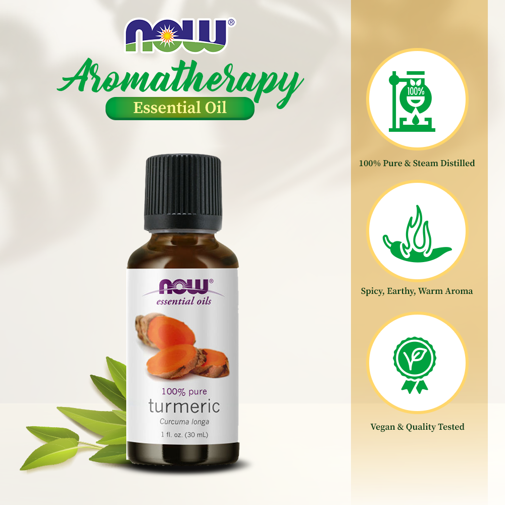 NOW Essential Oils, Turmeric Essential Oil, Soothing, Uplifting, Balancing, 100% Pure, Child-Resistant Cap, 1-Ounce (30ml) Essential oils NOW Foods USA