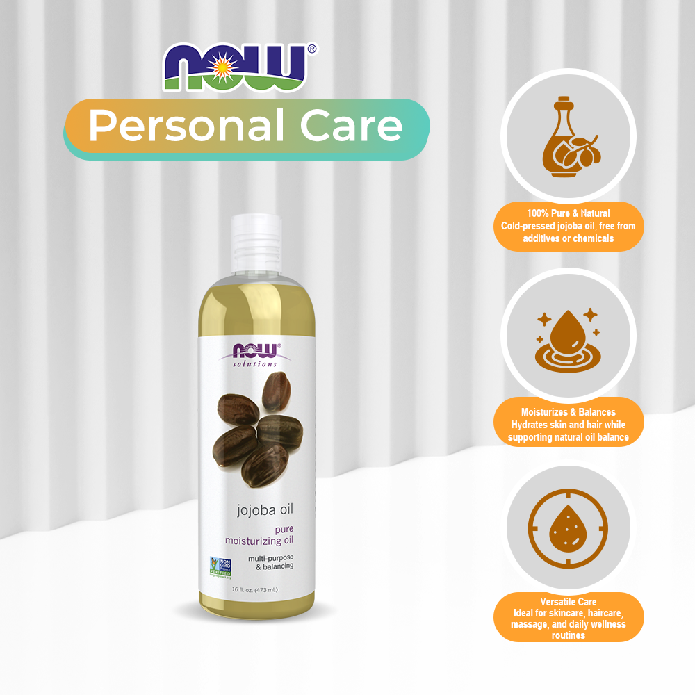 NOW Solutions, Jojoba Oil, 100% Pure Moisturizing, Multi-Purpose Oil for Face, Hair and Body, 16-Ounce (473 ml)