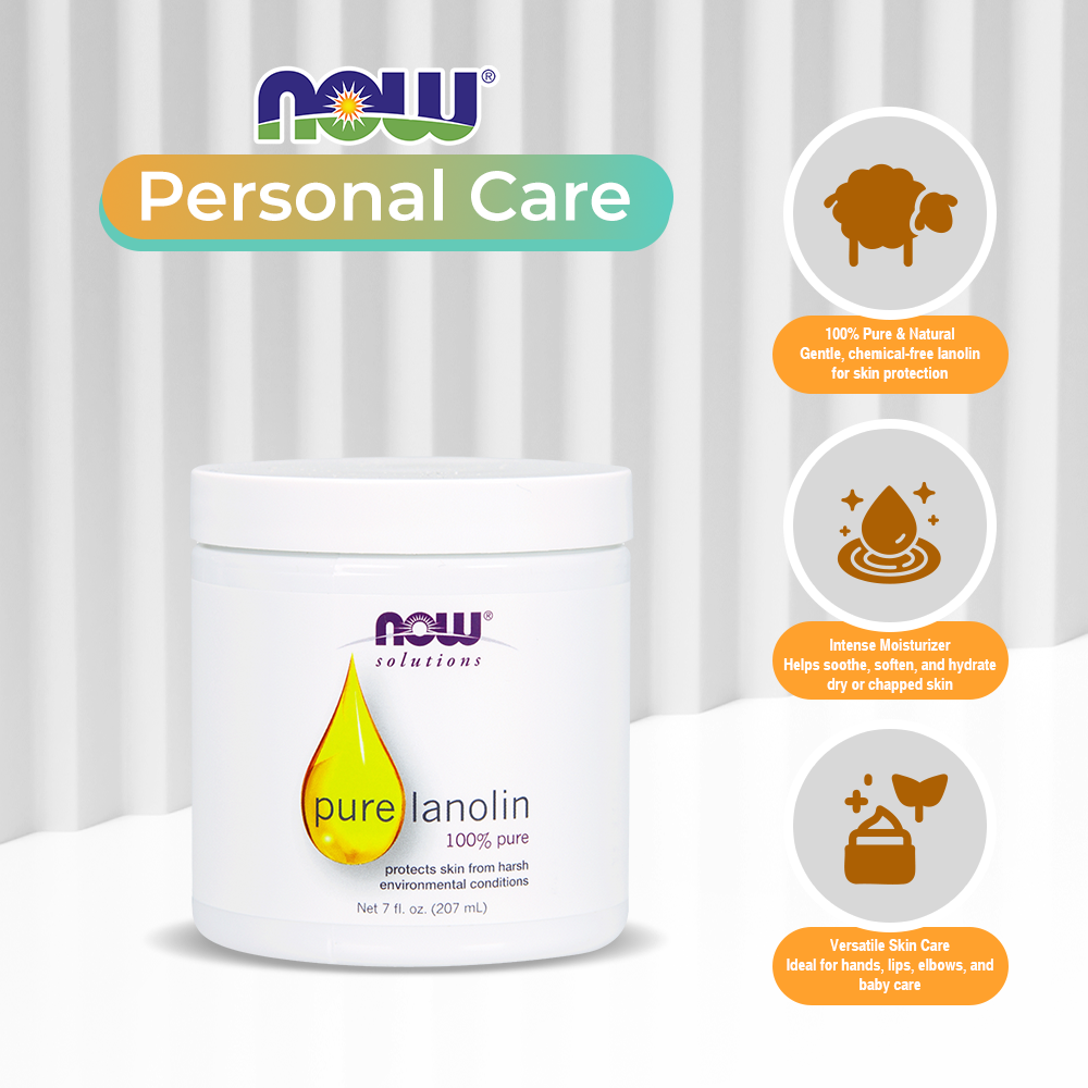 NOW Solutions, Pure Lanolin, Wind and Harsh Environment Skin Protectant, Thick Jelly, For Rough Dry Skin, 7-Ounce (207 ml)