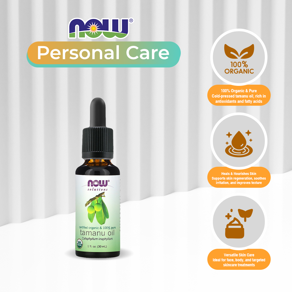 NOW Solutions, Organic Tamanu Oil, Certified Organic and 100% Pure, Promotes Hydration and Rejuvenation, 1-Ounce (30 ml