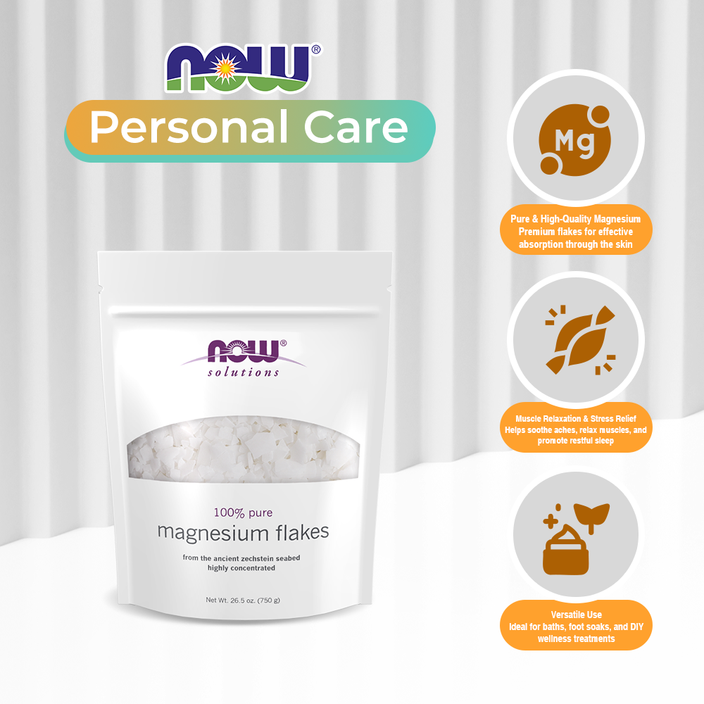 NOW Solutions, Magnesium Flakes, Pure, from the Ancient Zechstein Seabed, Highly Concentrated, 26.5-Ounce (750g)