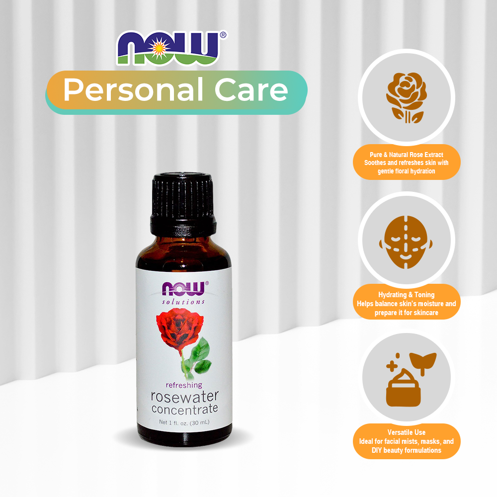 NOW Solutions, Rosewater Concentrate, Refreshing, Multi-Purpose Oil, Potpourri Scent, 1-Ounce (30ml)
