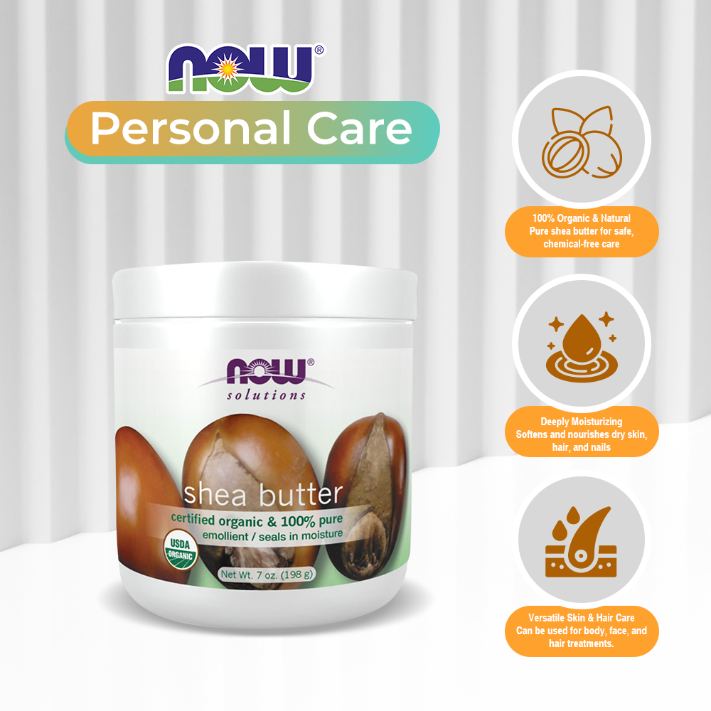 NOW Solutions, Certified Organic Shea Butter, Moisturizer For Rough And Dry Skin, 7-Ounce (207ml)