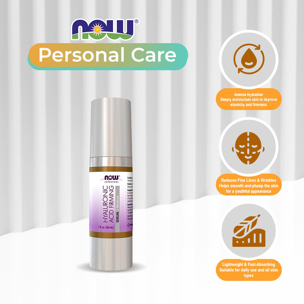 (Best by 03/26) NOW Solutions, Hyaluronic Acid Firming Serum, Naturally Reduces Appearance of Fine Lines, 1 fl oz (30 ml) Personal Care NOW Foods USA