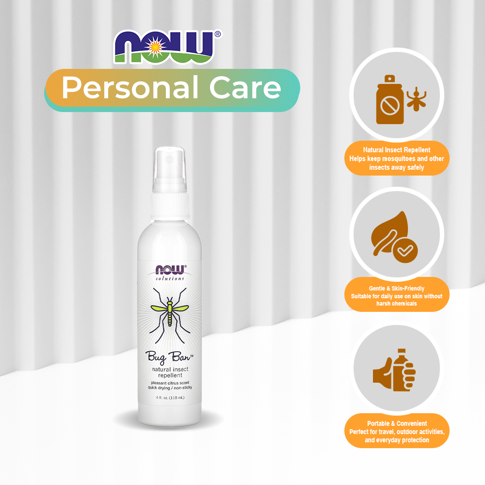Now Foods, Bug Ban Spray, Natural Insect Repellant, Quick Dry, Citrus Scent, Non-Sticky Formula, 4 fl oz (118 ml)