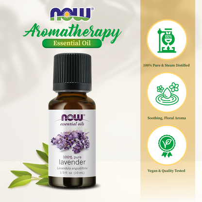 NOW FOODS Essential Oils, Lavender Oil, Soothing Aromatherapy Scent, Steam Distilled, (10 ml) Essential oils NOW Foods USA