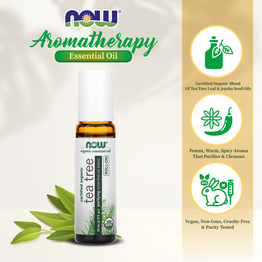 NOW Tea Tree Roll-On, Certified Organic, Purifying Blend, Steam Distilled, Topical Aromatherapy, 10-mL Essential oils NOW Foods USA