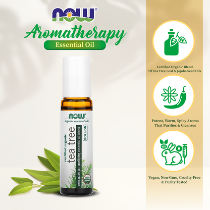 NOW Tea Tree Roll-On, Certified Organic, Purifying Blend, Steam Distilled, Topical Aromatherapy, 10-mL Essential oils NOW Foods USA