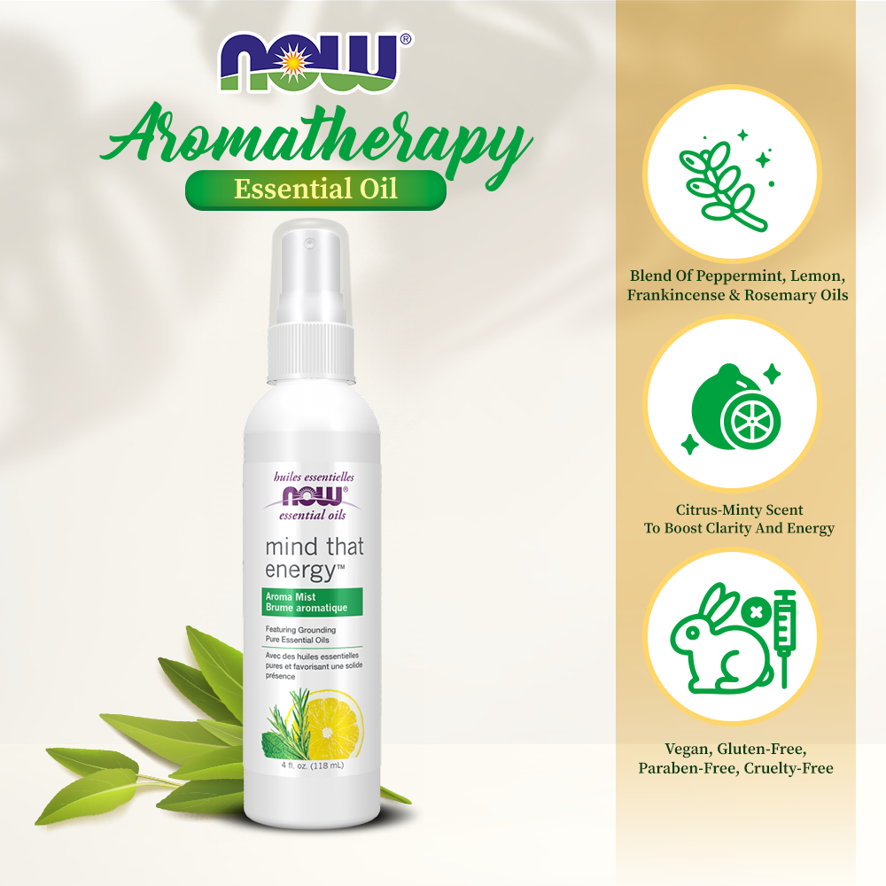NOW Essential Oils, Mind That Energy Aroma Mist 4oz (118ml) Essential oils NOW Foods USA
