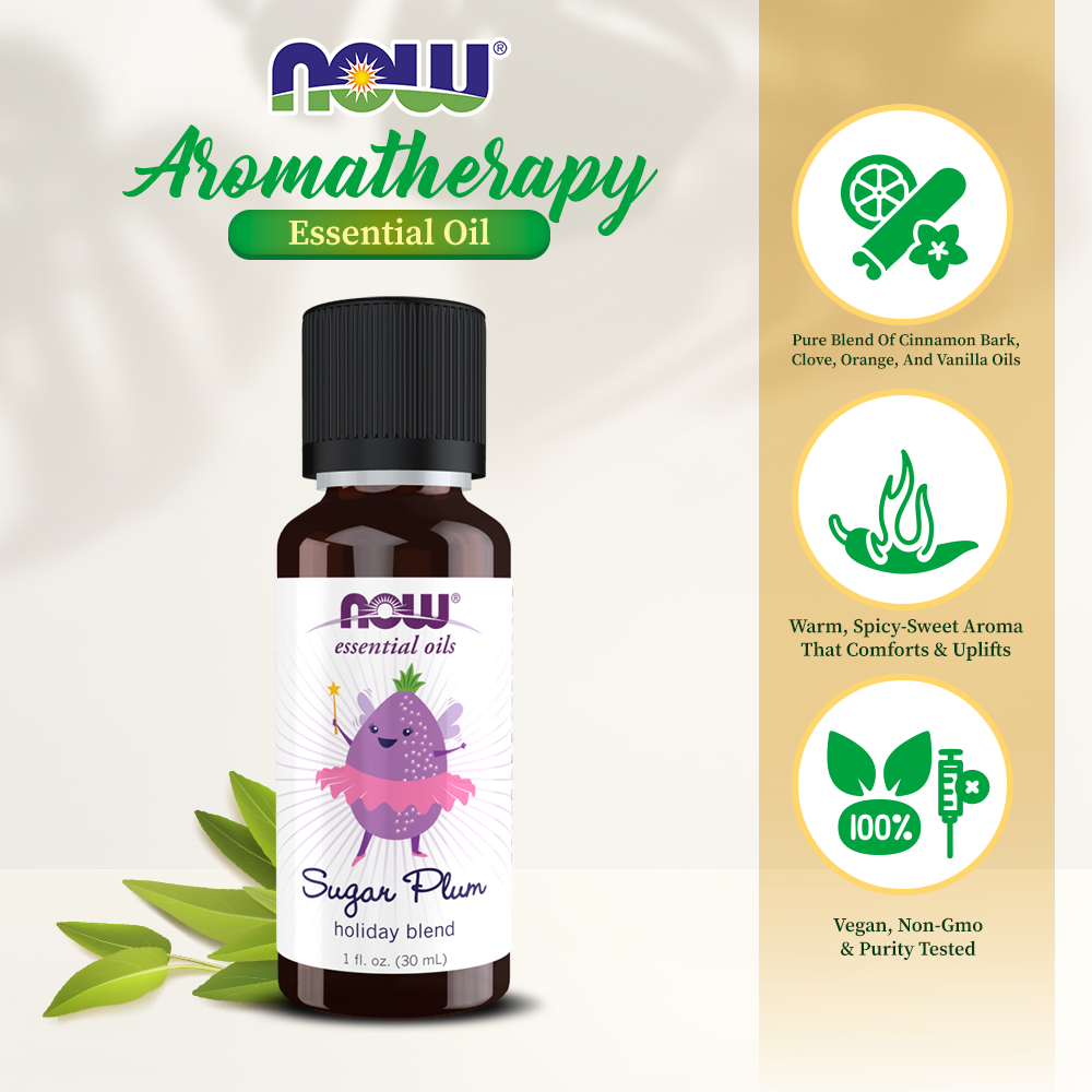 (Best by 09/26) NOW Essential Oils, Sugar Plum Oil Blend, 1 fl. oz. (30ml) Essential oils NOW Foods USA