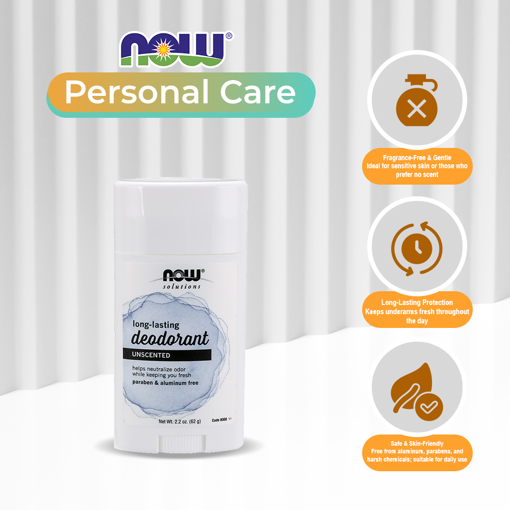 NOW Solutions, Long Lasting Deodorant, Unscented, Paraben &amp; Aluminum Free, 2.2-Ounce (62 g)