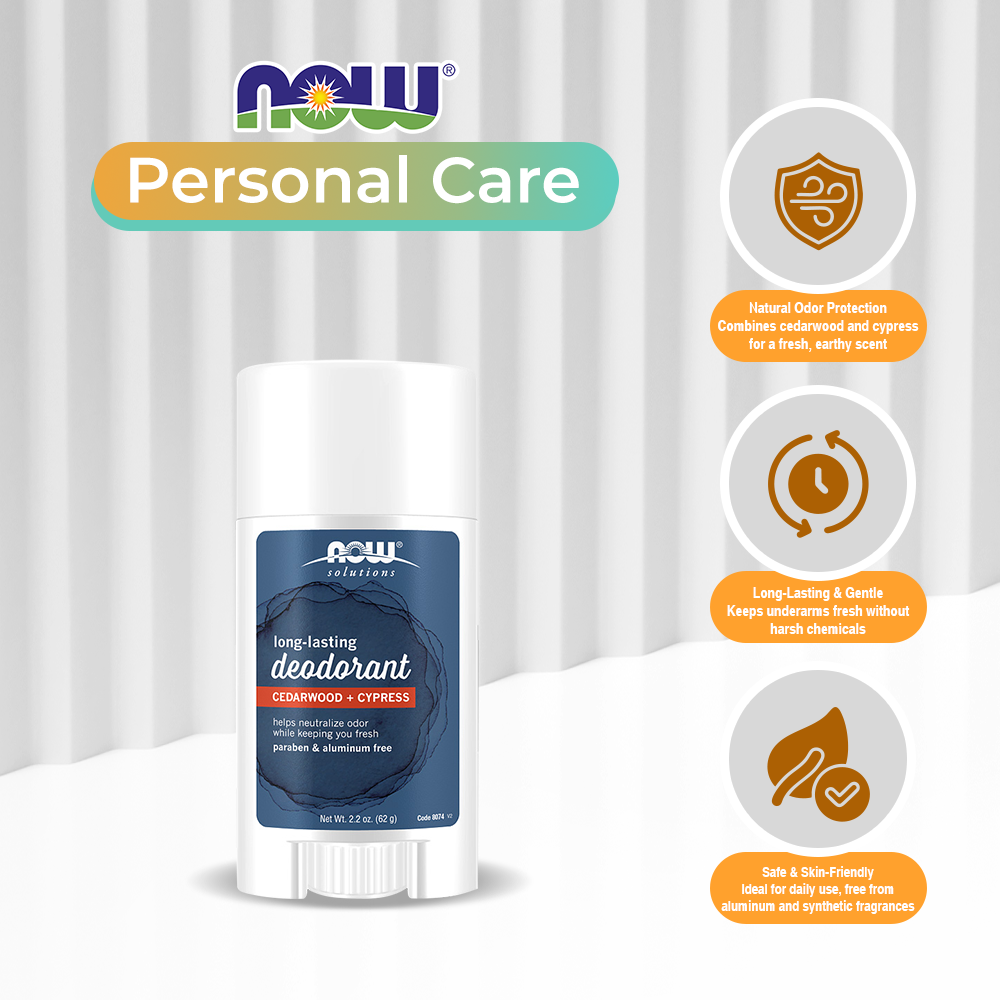 Now Foods, Solutions, Long Lasting Deodorant, Cedarwood + Cypress, 2.2 oz (62 g)