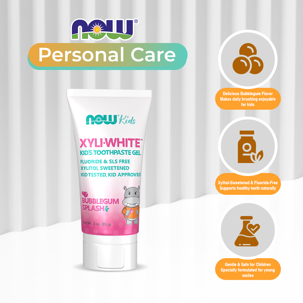 NOW Solutions, Xyliwhite™ Toothpaste Gel for Kids, Bubblegum Splash Flavor, Kid Approved! 3-Ounce, packaging may vary