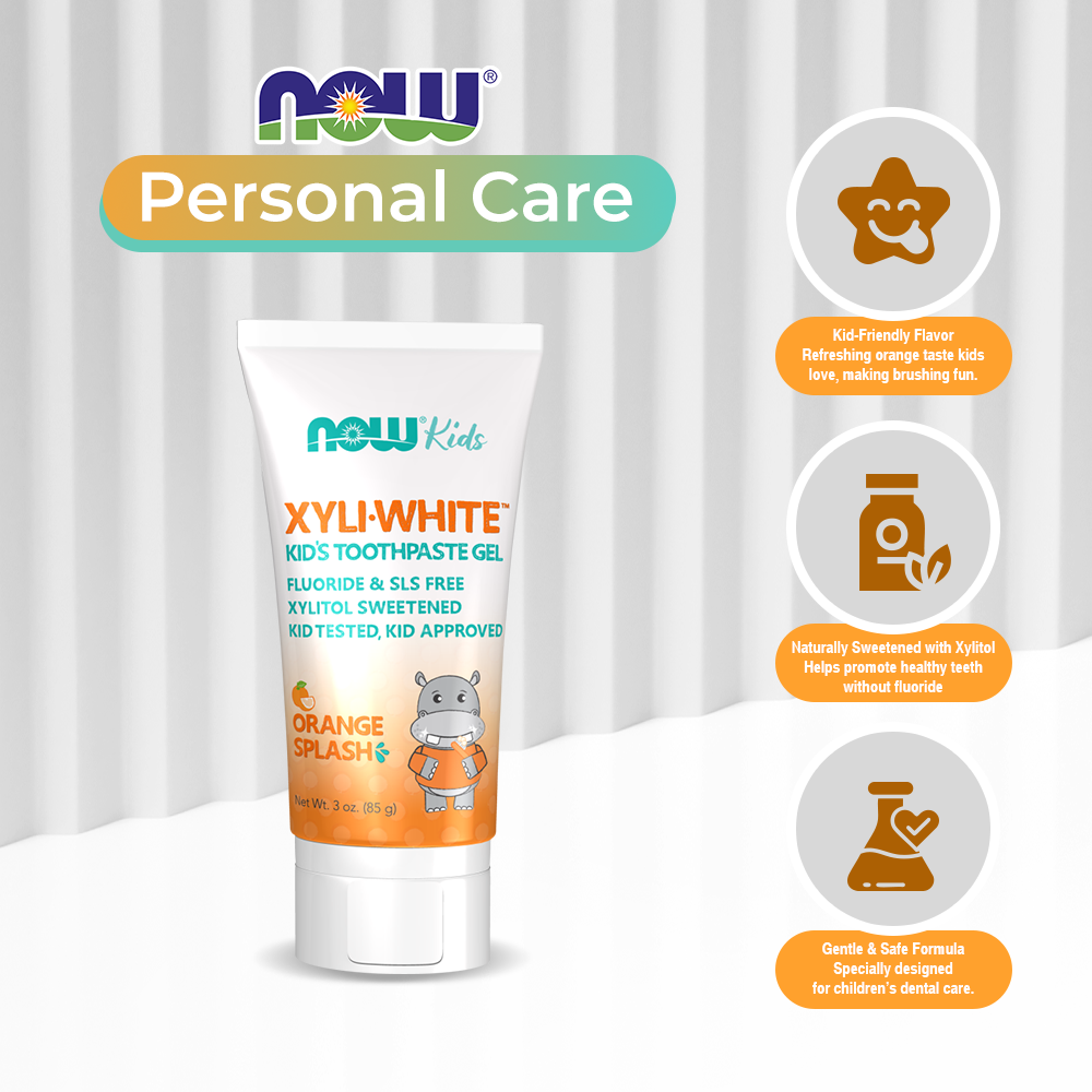 NOW Solutions, Xyliwhite Toothpaste Gel for Kids, Orange Splash Flavor, Kid Approved! 3-Ounce, packaging may vary (85 g)