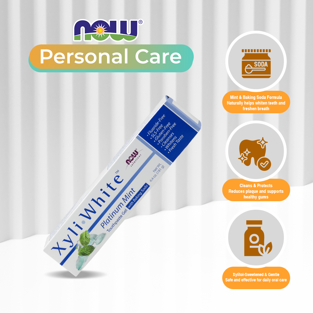 NOW Solutions, Xyliwhite Toothpaste Gel, Platinum Mint, Cleanses and Whitens, Fresh Taste, 6.4-Ounce (181g)