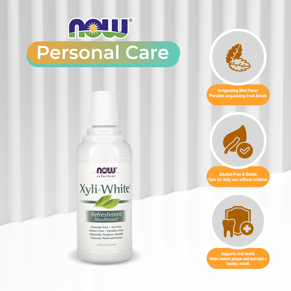 NOW Solutions, Xyliwhite Mouthwash, Refreshmint Flavor, Naturally Freshens Breath, Cleanses Teeth and Gums, 16-Ounce (473 ml)