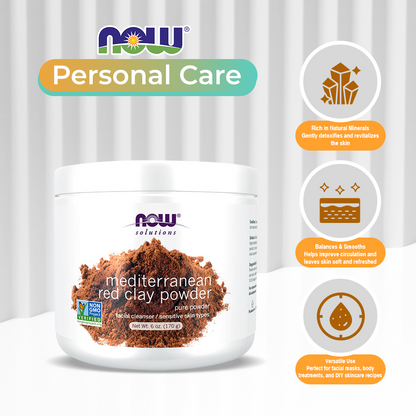 NOW Solutions, Mediterranean Red Clay Powder, Pure Powder for Sensitive Skin Facial Mask, 6-Ounce (170 g) Personal Care NOW Foods USA