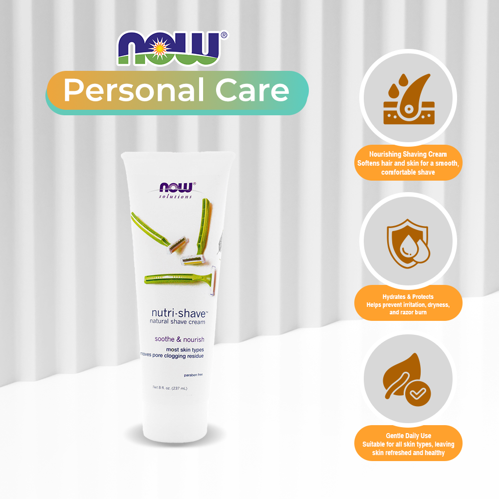 NOW Solutions, Nutri-Shave, Shave Cream, Removes Pore Clogging Residue, Reduces Irritation, 8-Ounce (237 ml)