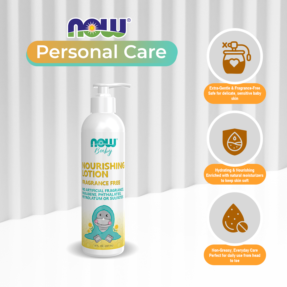 NOW Baby, Nourishing Baby Lotion, Fragrance Free, Paraben Free, 8 Fluid Ounces (237ml)
