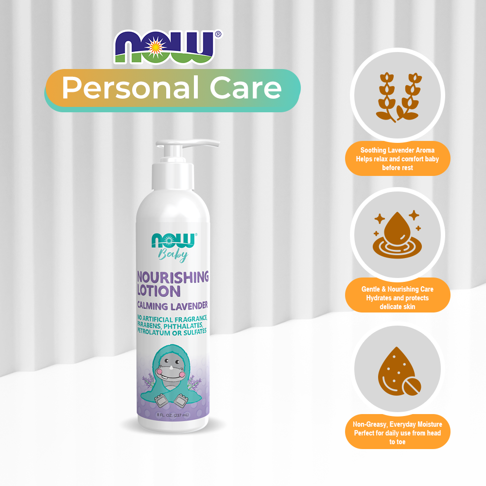 NOW Baby, Nourishing Lotion, Calming Lavender, Paraben Free, 8 Fluid Ounces (237ml)