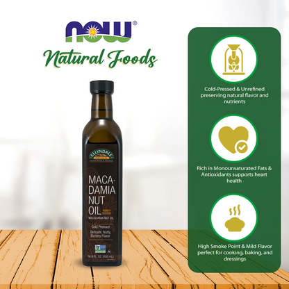 NOW Foods, Macadamina Nut Cooking Oil in Glass Bottle, Purity Tested, Cold Pressed, Delicate Nutty, Buttery Flavor, 16.9-Ounce (500ml) Natural Foods NOW Foods USA